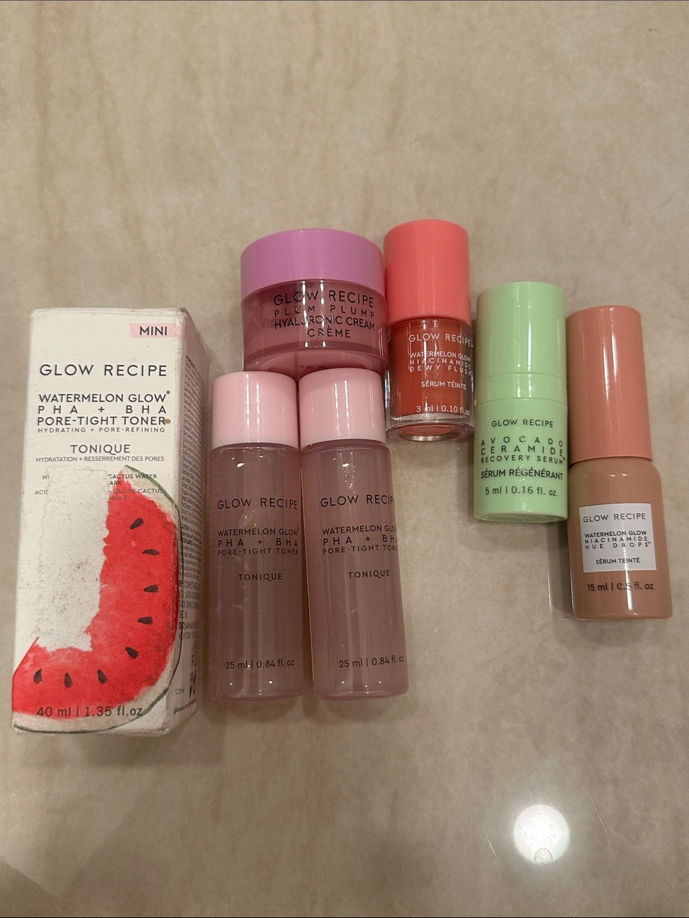 7 Piece Glow Recipe Travel Size Skincare Set, New